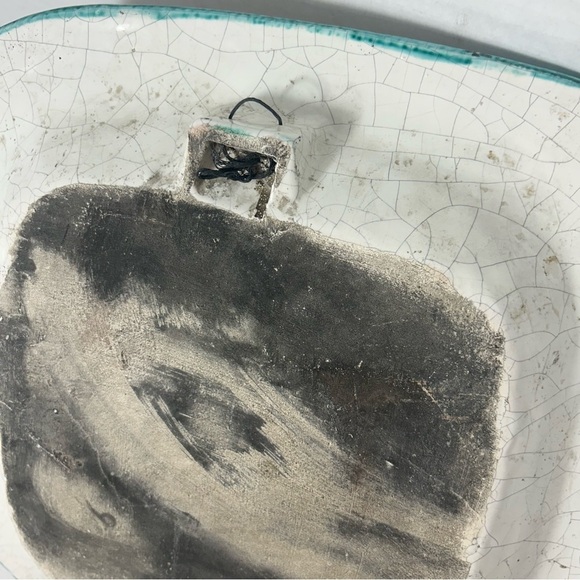 Vintage Italian Handpainted Stoneware Serving Dish Wall Hanging Floral Birds - Picture 6 of 6